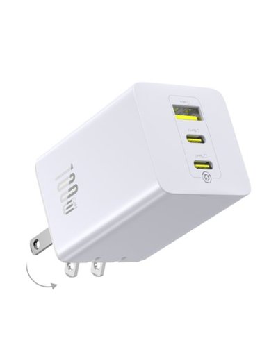 Baseus - 100W USB C Charger Block, 3-Port Foldable Compact PPS Wall Charger, Fast Charging Power Adapter - White-Front_Standard 