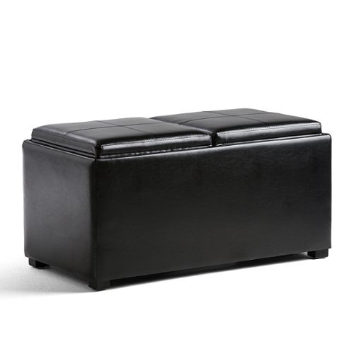 Simpli Home - Avalon Rectangular Faux Leather 5 Piece Storage Ottoman - Midnight Black