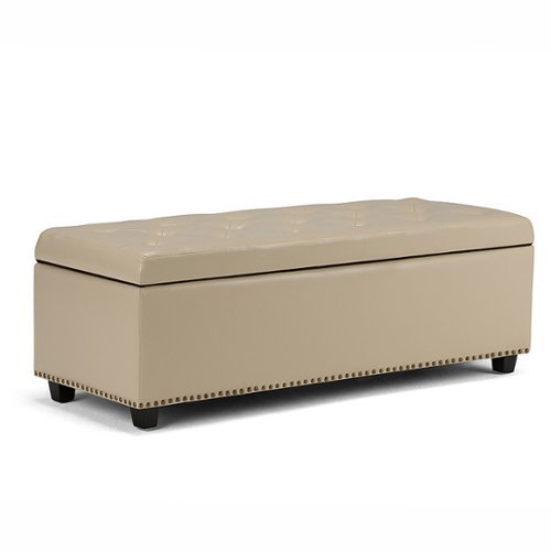 Simpli Home - Hamilton Rectangular Bonded Leather Bench Ottoman With Inner Storage - Satin Cream-Front_Standard 