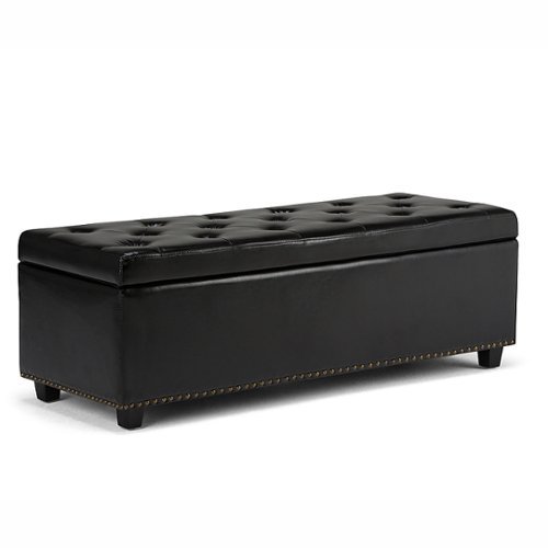 Simpli Home - Hamilton Rectangular Bonded Leather Bench Ottoman With Inner Storage - Midnight Black-Front_Standard 