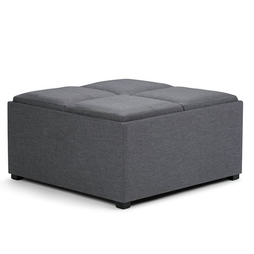 Simpli Home - Avalon Square Polyester / Wood Ottoman With Inner Storage - Slate Gray-Front_Standard 
