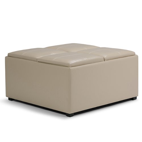 Simpli Home - Avalon Square Coffee Table Storage Ottoman - Satin Cream-Front_Standard 