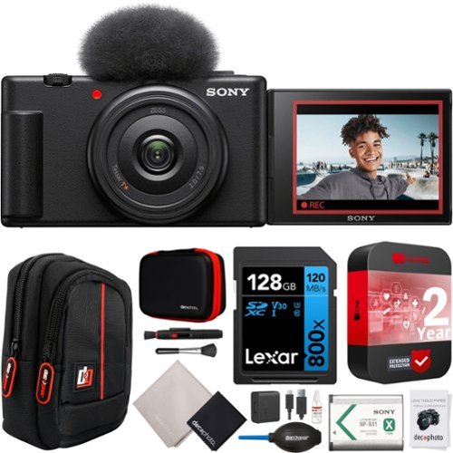 Sony - ZV-1F Vlog Camera 4K Video Content Creator Black + Extended Warranty Kit Bundle-Front_Standard 