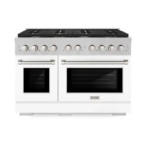 Front. ZLINE - ZLINE 48 in. Paramount Dual Fuel Range with 8 Burners (SDRS-WM-48) - Satin Steel/Black Matte.