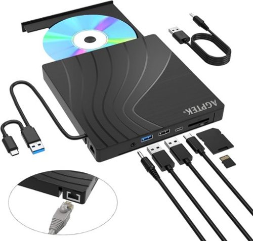 AGPtek - 7 in 1 External CD/DVD Drive for PC, MacBook, Laptop, USB 3.0 Slim DVD Burner with Ethernet Adapter - Black-Front_Standard 