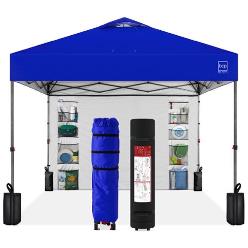 Best Choice Products - 10x10ft Easy Setup Pop Up Canopy, Portable Tent w/ Side Wall, 1-Button Push, Case - Resort Blue-Front_Standard 