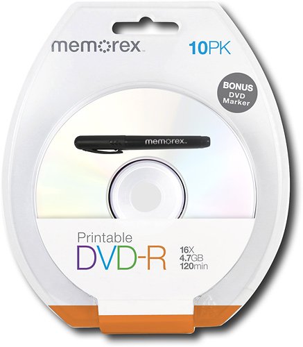  Memorex - 10-Pack 16x Printable DVD-R Disc Blister - White