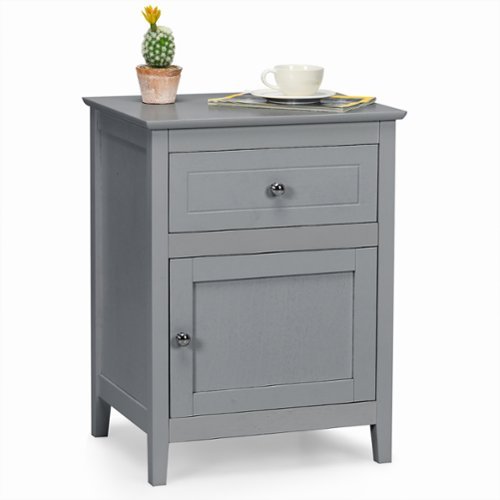 Costway - Nightstand with Drawer Accent Side End Table Storage Cabinet - Gray