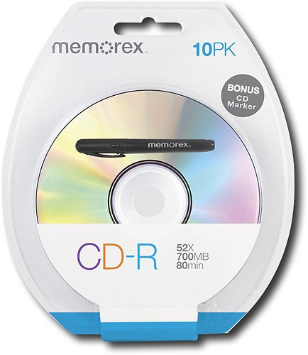  Memorex - 10-Pack 52x CD-R Disc Blister with Bonus CD Marker - Silver