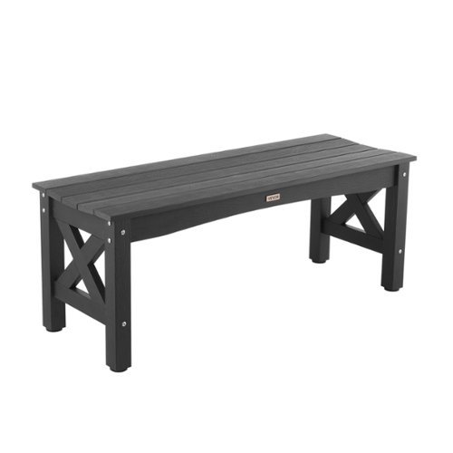 VEVOR - Outdoor Bench, 44.5 inch, 600 lbs Weight Capacity, Weatherproof Plastic Frame with Adjustable Level Footpads - Black-Front_Standard 