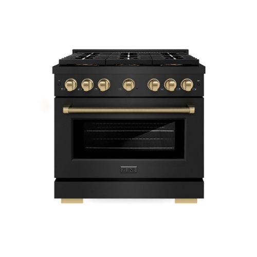 ZLINE - Autograph 36 in. 5.2 Cu. Ft. Freestanding Paramount DuoPro Gas Range in Black Steel with Champagne Bronze Helix Handle - Black Stainless Steel