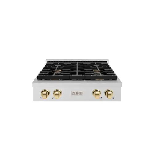 Front. ZLINE - ZLINE 30 in. Autograph Paramount Gas Rangetop in Satin Stainless Steel w/ Gold Accents (SRTSZ-30-G) - Stainless Steel.