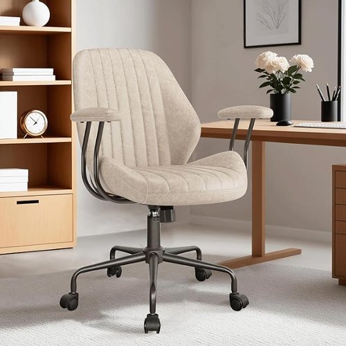 Ovios - Ergonomic Mid Back Office Chair, 264lbs Capacity, Suede Fabric & Smooth Rolling Wheels for Workspace - White-Front_Standard 