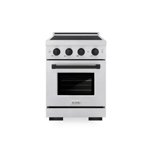 Front. ZLINE - Autograph 24 in. 3.2 cu. ft. Paramount Freestanding Induction Range with 3 Burners in Satin Steel with Black Accents - Satin Stainless Steel.