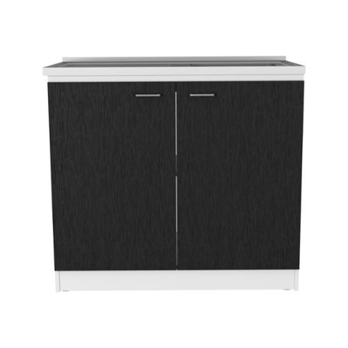 TuHome - Napoles Utility Sink With Cabinet, Double Door, One Shelf - White / Black-Front_Standard 