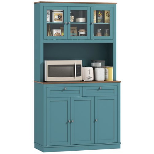 Homcom - 71" Kitchen Pantry Cabinet, Freestanding Kitchen Hutch with Microwave Stand, 2 Drawers and Adjustable Shelves - Green-Front_Standard 