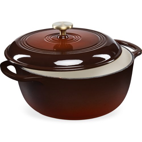  Best Choice Products - 6 Quart Cast-Iron Dutch Oven, Heavy-Duty Kitchenware w/ Enamel, Side Handles - Chocolate Ganache