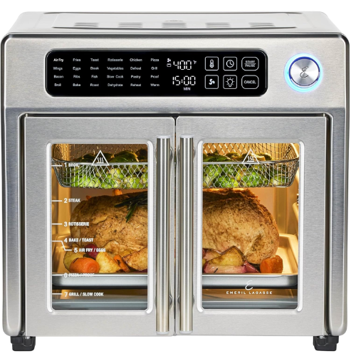 Emeril Lagasse - 26QT Extra Large French Door Air Fryer Toaster Oven, 24 Cooking Functions - Stainless Steel-Front_Standard 