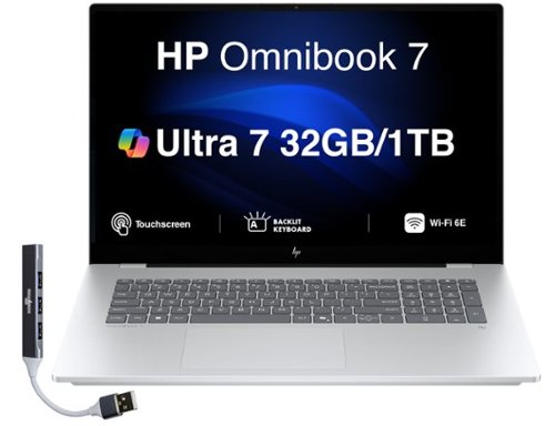 HP - Omnibook 7 Laptop 17.3 FHD Display (Ultra 7-258V, 32GB, 1TB SSD, Intel Arc 140V, Win 11 Home) w/USB Hub - Silver-Front_Standard 