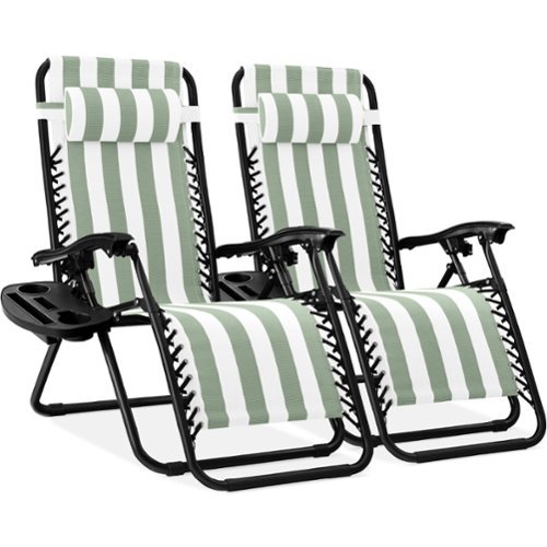Best Choice Products - Set of 2 Zero Gravity Lounge Chair Recliners for Patio, Pool w/ Cup Holder Tray - Sage Striped-Front_Standard 
