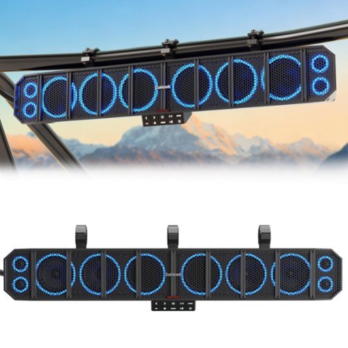 GoHawk - UTV Sound Bar: Waterproof 10-Speaker Bluetooth Speakers System w/ Multicolor LED, 35-Inch for Polaris RZR, Can-Am Marine - Black-Front_Standard 
