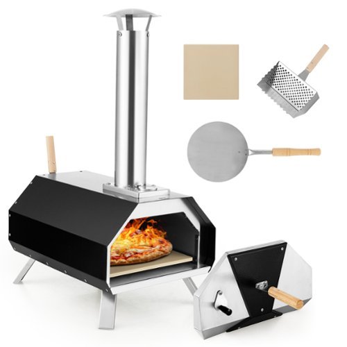 Costway - Outdoor Pizza Oven Machine 12'' Pizza Grill Maker Portable with Foldable legs - Black-Front_Standard 