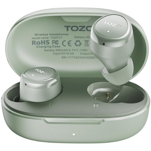 TOZO - E1 Lightweight Premium Stereo Earbuds Waterproof Headphone, Built-in Mic, Clear Call, Bluetooth 5.3, 30H Playtime, 32 EQ - Green-Front_Standard 