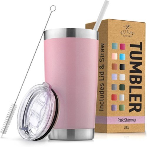 Zulay Kitchen - 20oz Double Walled Insulated Tumbler with Lid and Straw - Pink Shimmer-Front_Standard 