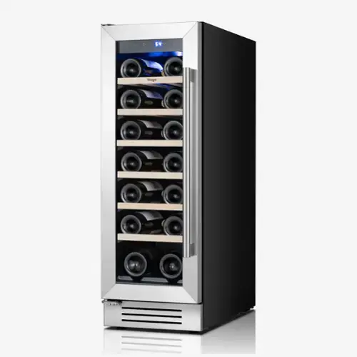 Front. Yeego - 12 inch Wine Cooler Refrigerator with 18-Bottle Built-In/Freestanding for Home Bar，Stainless Steel - Stainless Steel.
