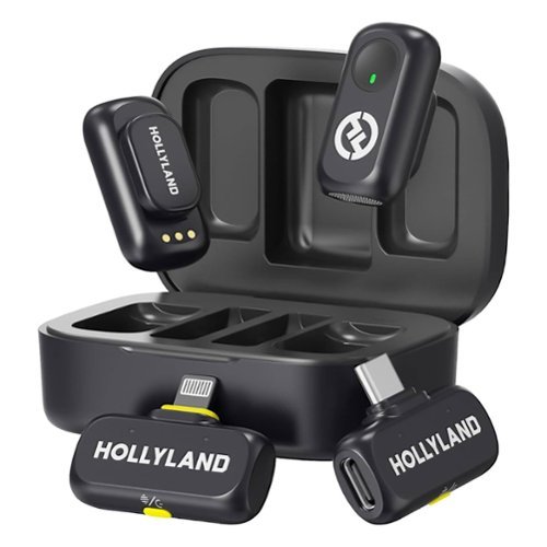 HOLLYLAND - LARK A1 Combo 2-Person Wireless Microphone System with USB-C and Lightning Connectors for Mobile Devices - Black-Front_Standard 
