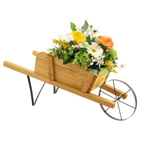 Costway - Wooden Wagon Planter Decorative Indoor/Outdoor Rustic Flower Cart with Wheel - Beige-Front_Standard 