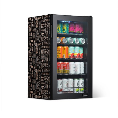 NewAir - 126-Can Beverage Cooler with Beers of the World Custom Wrap, Glass Door, Custom, SplitShelf and 7 Temperature Settings