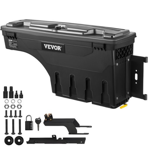 VEVOR - Truck Bed Storage Box, Lockable Swing Case with Password Padlock, 6.6 Gal/25 L ABS Wheel Well Tool Box - Black-Front_Standard 