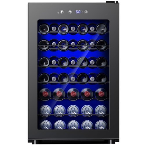 SIMZLIFE - 45 Bottle Wine Cooler Refrigerator,Built-in Wine Fridge with Stainless Steel Glass Door,Ideal for Home, Kitchen & Office - Black-Front_Standard 