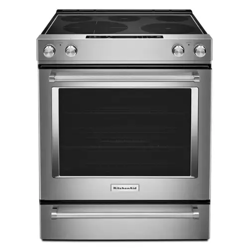 Front. KitchenAid - 6.4 Cu. Ft. Self-Cleaning Slide-In Electric Convection Range - Stainless steel.