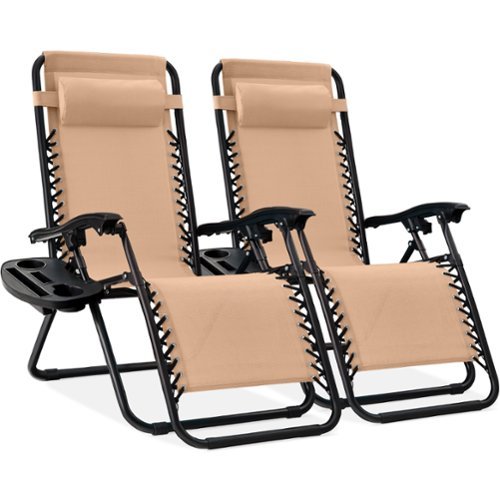 Best Choice Products - Set of 2 Zero Gravity Lounge Chair Recliners for Patio, Pool w/ Cup Holder Tray - Beige-Front_Standard 