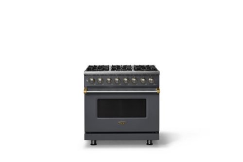 Viking - 36 in. Wide 6 Burner Pro 5 Series 5.6 Cu. Ft. Freestanding Sealed Dual Fuel Convection Range with Brushed Brass Trim - Cast Black