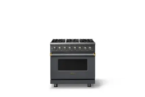 Front. Viking - 36 in. Wide 6 Burner Pro 5 Series 5.6 Cu. Ft. Freestanding Sealed DF Convection Range - Cast Black w. Brushed Brass Trim - Cast Black.
