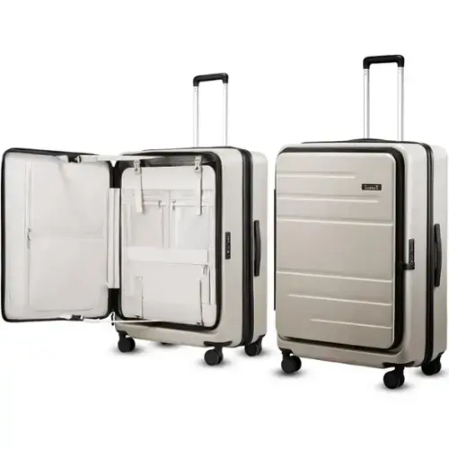 Front. LUGGEX - LUGGEX 28 Inch Checked Luggag, Opening Expandable Polycarbonate Hard Shell Suitcase with TSA Approved Lock - FX-Core - Beige.