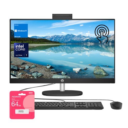 HP - 27" FHD Touchscreen Intel Ultra 7 AI All-in-One - Intel Ultra 7 155U - 64GB RAM - 2TB SSD - ADATA 64GB USB Flash Drive - Black-Front_Standard 