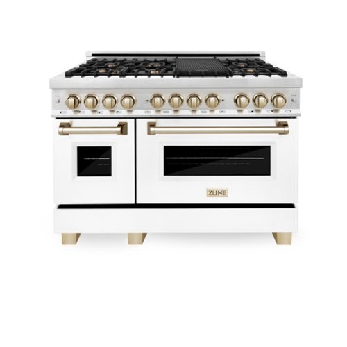ZLINE - Autograph 48" Legacy Dual Fuel Range w/ 7 Burners & White & Gold Accents (RAZ-WM-48-G) - Stainless Steel-Front_Standard 