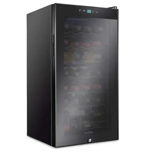 Front. Ivation - 28 Bottle Compressor Wine Refrigerator, Freestanding Wine Cooler with Lock - Black.