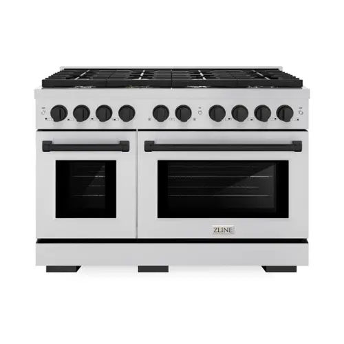 Front. ZLINE - ZLINE Autograph 48" Paramount Double Oven Dual Fuel Range w/ Matte Black Accents (SDRZ-48-MB) - Stainless Steel.