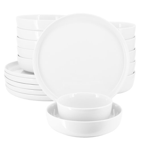 Elama - Duncan 18 Piece Porcelain Dinnerware Set - White-Front_Standard 