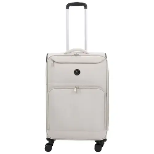 Front. Martha Stewart - 27" Softside Luggage – Expandable Spinner Suitcase with 8 Wheels & Front Zip Pockets - LIGHT GREY.