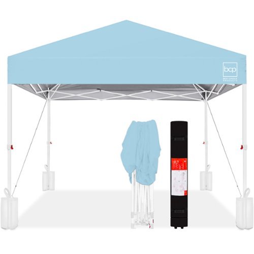 Best Choice Products - 10x10ft Easy Setup Pop Up Canopy w/ 1-Button Setup, Wheeled Case, 4 Weight Bags - French Blue/White-Front_Standard 