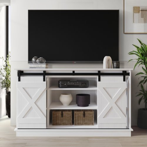 ChaletPosh - Vintage-Inspired TV Stand Console with Sliding Barn Doors - White-Front_Standard 