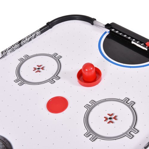 Costway 42''Air Powered Hockey Table Game Room Indoor Sport Electronic Scoring 2 Pushers - Black+White HOW TO BUY
