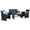 Best Choice Products - 4-Piece Outdoor Wicker Patio Conversation Furniture Set w/ Table, Cushions - Black/Peacock-Front_Standard
