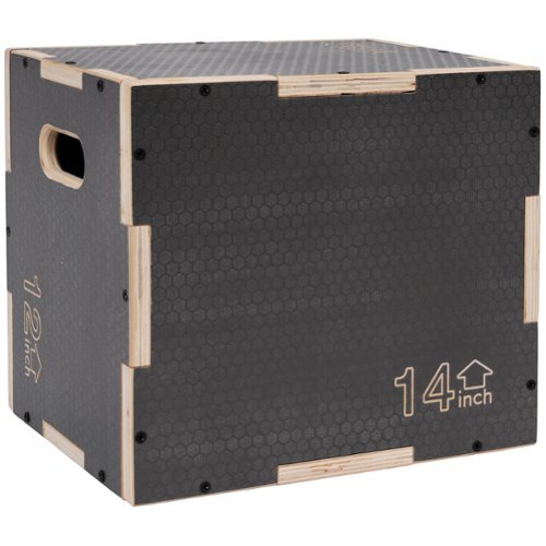  Signature Fitness - 16" x 14" x 12" Wooden Plyo Box Non-Slip Jump Platform - Gray